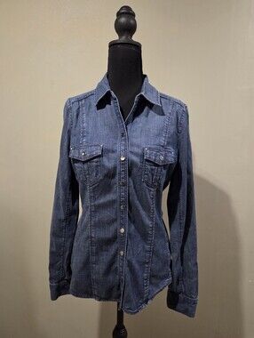 SALE White House Black Market Denim Shirt Jacket in Medium Blue